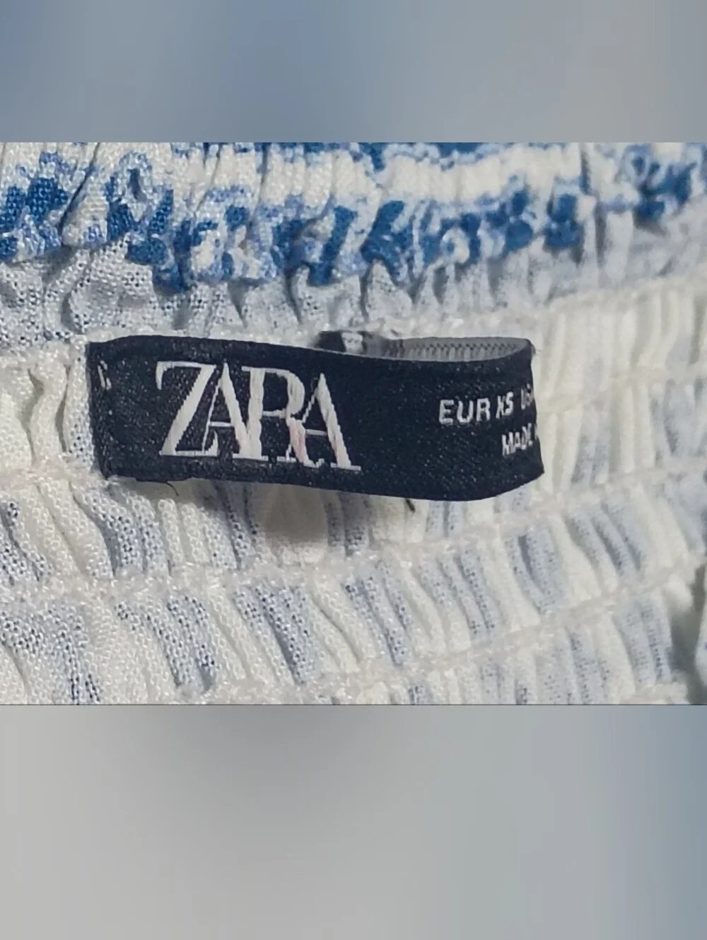 ZARA White & Blue Smocked Crop Top